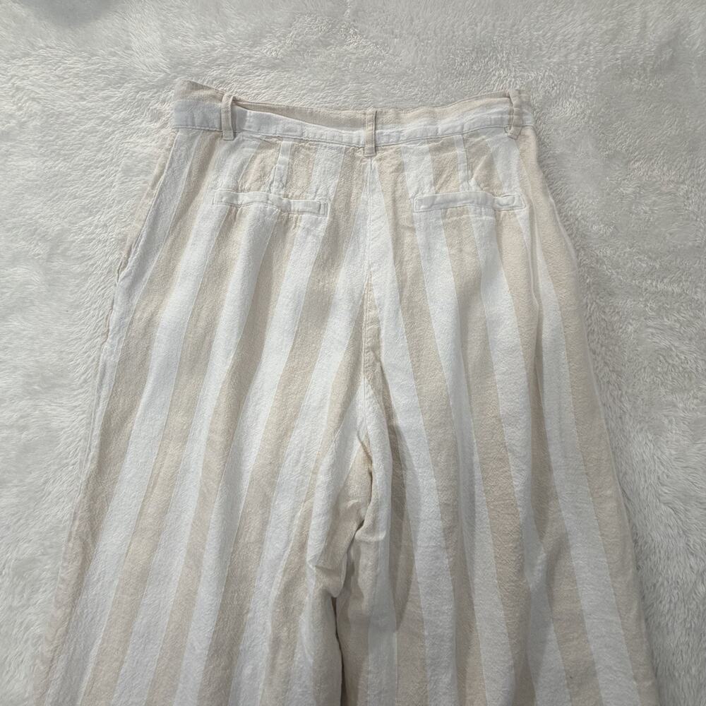 Oliver Logan Wide Leg Pants Women 28 White Beige Striped Linen Blend Pleated - Picture 12 of 14